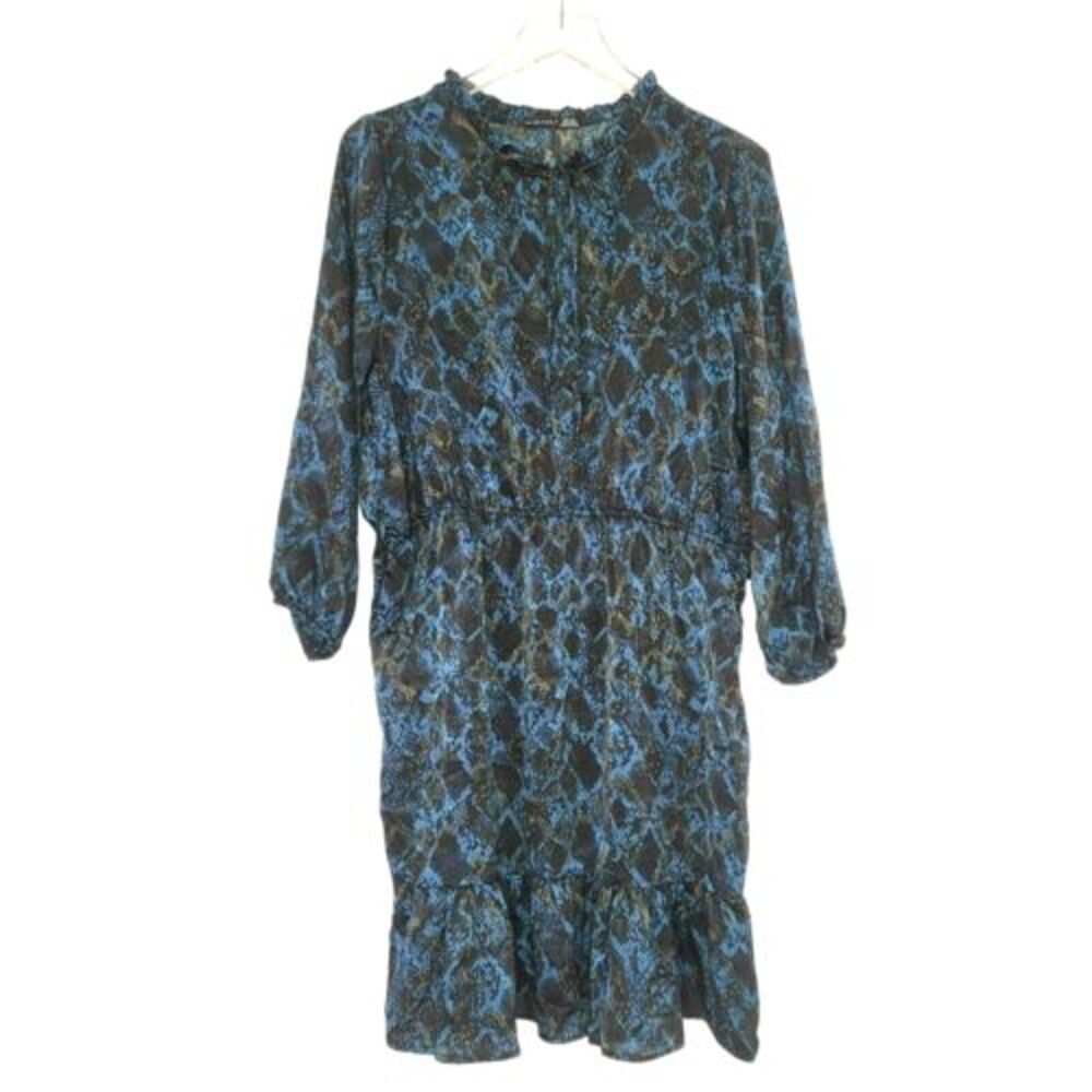 Black Tape Dress Size X Blue Black Snake Print Elastic Waist Stretch Long Sleeve